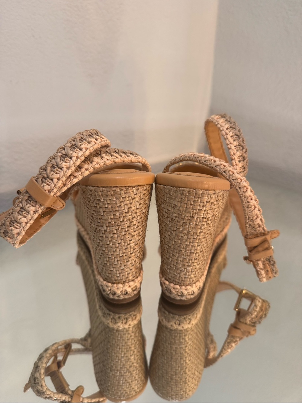 Natural Raffia Wedge Sandal with Embellished Toe Strap - Picture 5 of 10